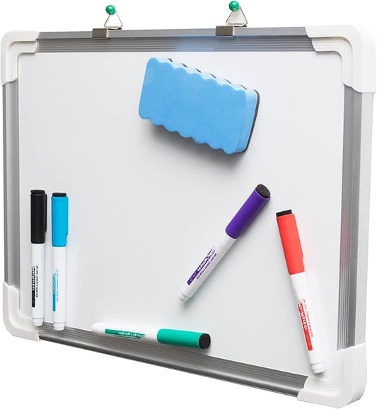 Dry Erase Board for Wall, 15"x12" Hanging Whiteboard with 5 Dry Erase Magnetic Markers and Mini White Double-Sided Lap Board for Office, School, Students, Kids, Home