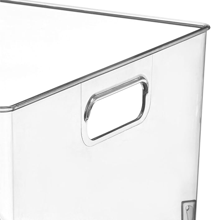 mDesign Large Plastic Office Storage Organizer Container Bin with Handles - Basket for Cabinet, Cupboard, Desk, Closet and Shelf Organization - Holds Notebook, Books - Ligne Collection, 8 Pack, Clear
