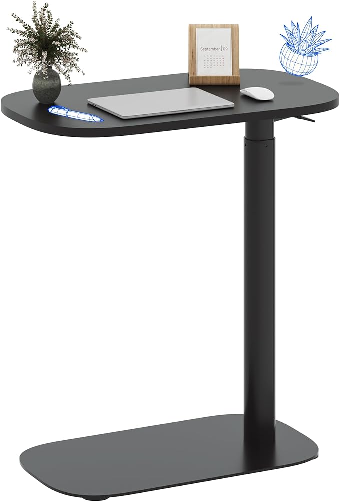 FLEXISPOT Adjustable C Table, Mobile Snack Side End Table Sofa Couch Bedside Table Laptop Cart TV Tray Night Stand Small Space Side Table(23.6" W x 13.8" D,Black)