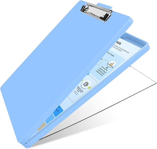 SFLHHDM Clipboard with Storage,Heavy Duty Clip Boards 8.5x11 with 2 Storage Case,Clear Visible Panel Storage Clipboards,Side Opening Nursing Clipboard Folder for Office Supplies-Lake Blue