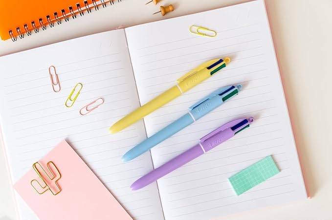 BIC 4-Color Pastel Ballpoint Pen with Soft-Touch Barrel and 1.0 mm Medium Point, 3-Count in Assorted Ink