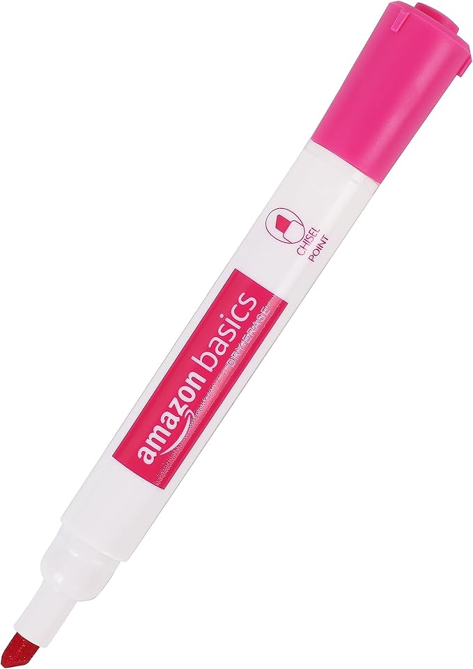 Amazon Basics Dry Erase Whiteboard Markers, Chisel Tip, Low-Odor, Assorted Colors, 12-Pack, Erase Easily