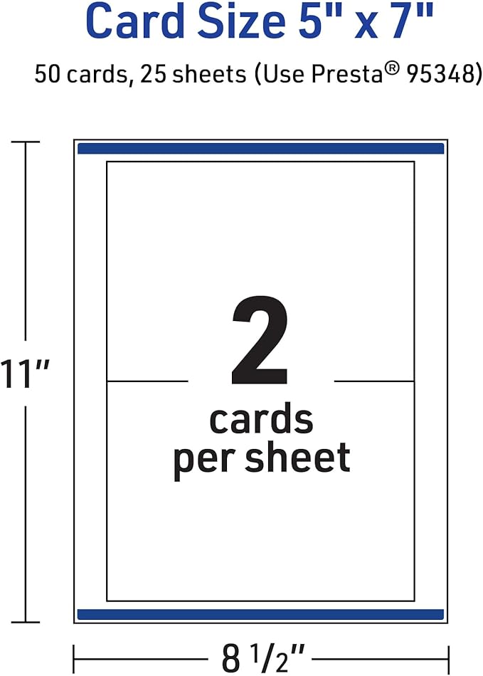 Avery Printable Rectangle Cards, Sure Feed Technology, 5" x 7", Matte White Cardstock, Laser/Inkjet Printable, 50 Total, Great for Invitations and Thank You Messages