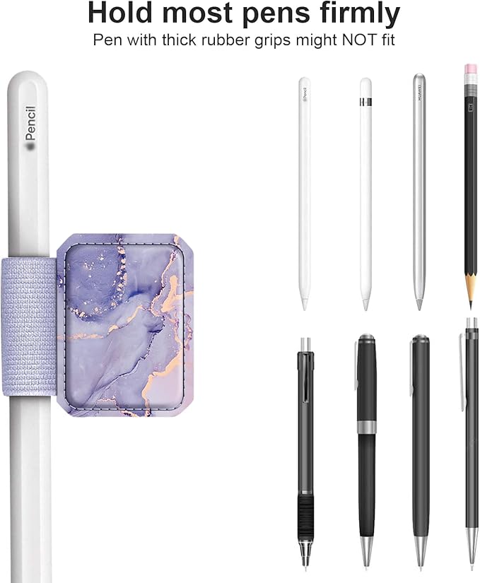 Fintie 4 Pack Pen Loop Holder for Apple Pencil Pro, Apple Pencil (USB-C / 1st / 2nd Generation) and Stylus Pens, Elastic Adhesive Leather Sleeve Attached to Cases, Lilac Marble