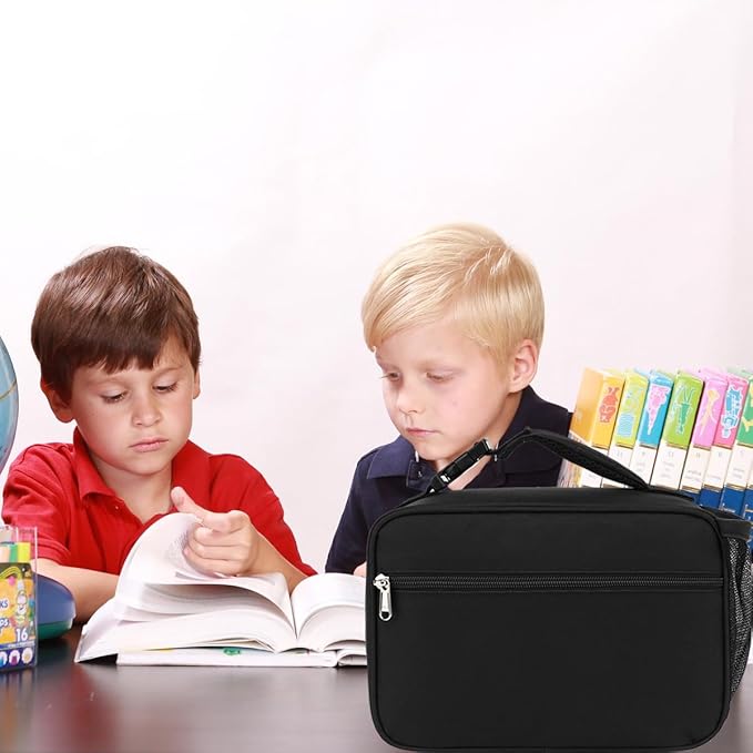 Insulated Lunch Box for School, Thermal Reusable Durable Freezable Lunch Bags for Kids Boys Girls Men Women - Small Soft Cooler Portable Lunch Tote Kit for Work Picnic Travel,Black