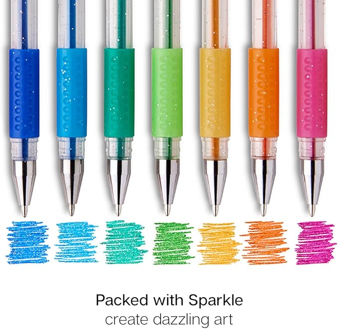 KINGART GLITTER Rollerball GEL PENS, 30 Sparkling Colors with Soft-Grip Comfort, XL Ink Cartridge - For Coloring, Doodling, Scrapbooking, Journaling and General Use, All Ages, 30 Pens