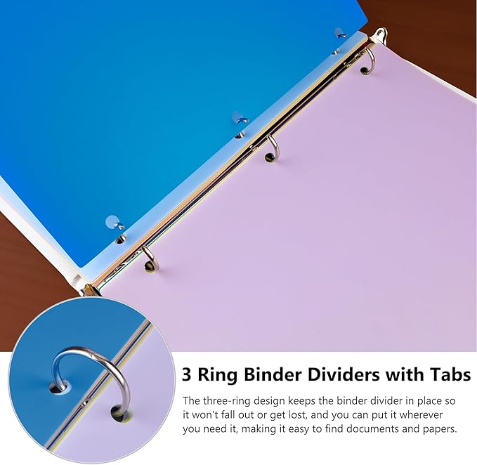 HABGP 16Pcs/2 Set 3 Ring Binder Dividers with Tabs, 8 Color Tab Divders for 3 Ring Binder, Plastic Pastel Page Folder Dividers Sheet Protectors, Three Ring Binder Index Dividers for Notebook