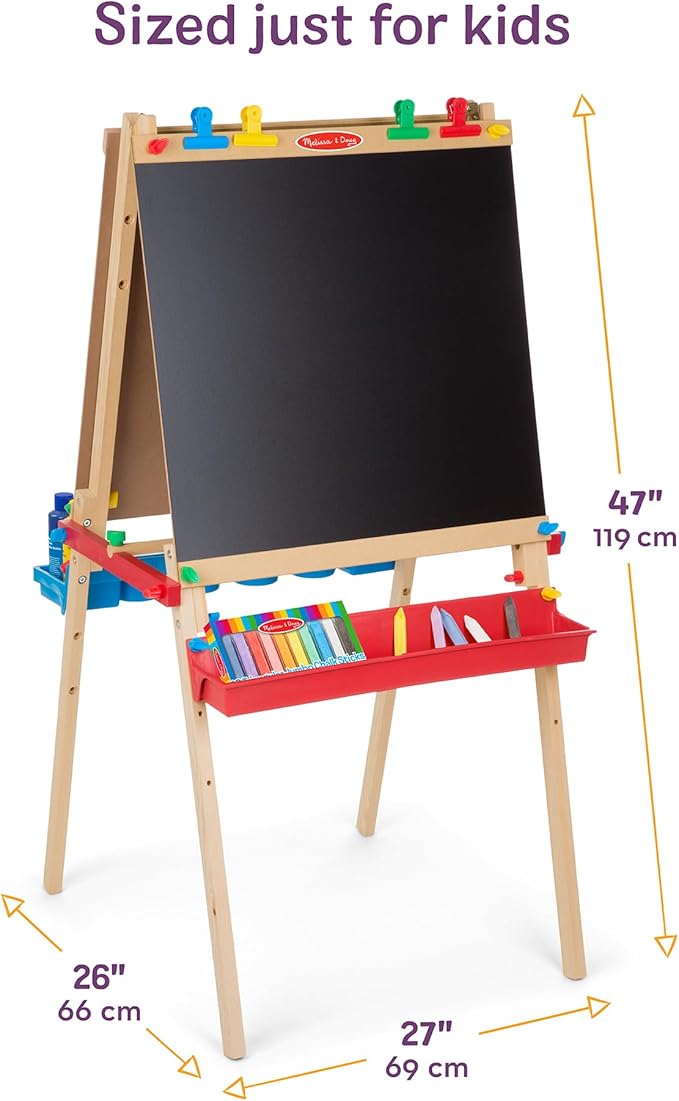 Melissa & Doug Deluxe Wooden Art Easel for Kids with Dry-Erase Board, Chalkboard & Drawing Paper Roller, Folding Double-Sided Toddler Easel, Preschool Learning Toys for Girls & Boys Ages 3+
