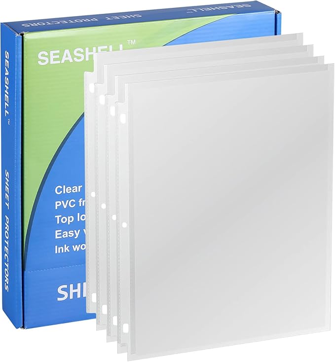 Seashell 300 Pack Economy Sheet Protectors 8.5 x 11, Clear Page Protectors Fit 3 Ring Binder, Acid Free, Letter Size, Top Loading, Plastic Sleeves for Binders, Business and School Organizers
