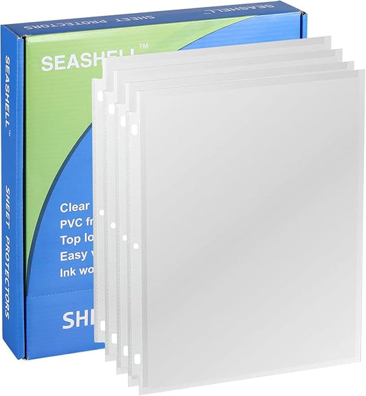 Seashell 300 Pack Economy Sheet Protectors 8.5 x 11, Clear Page Protectors Fit 3 Ring Binder, Acid Free, Letter Size, Top Loading, Plastic Sleeves for Binders, Business and School Organizers