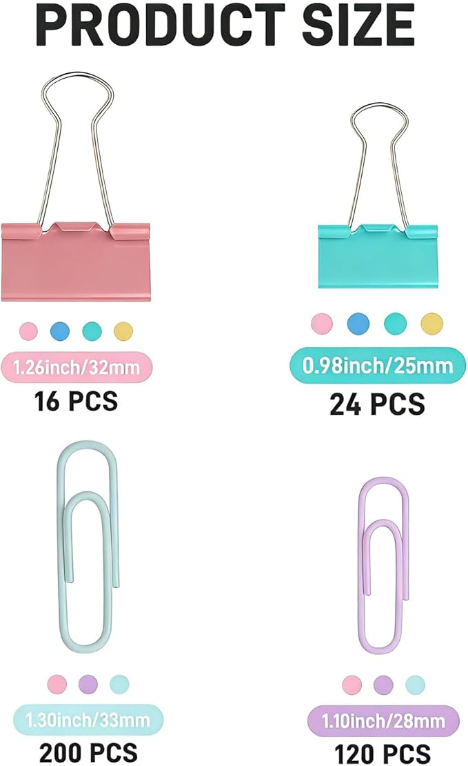 260PCS Colored Assorted Size Paper Clips and Binder Clips, Paperclips Large Medium Small, Binder Clip and Paper Clip Set for Home, School, and Office Supplies in a Container with Compartments