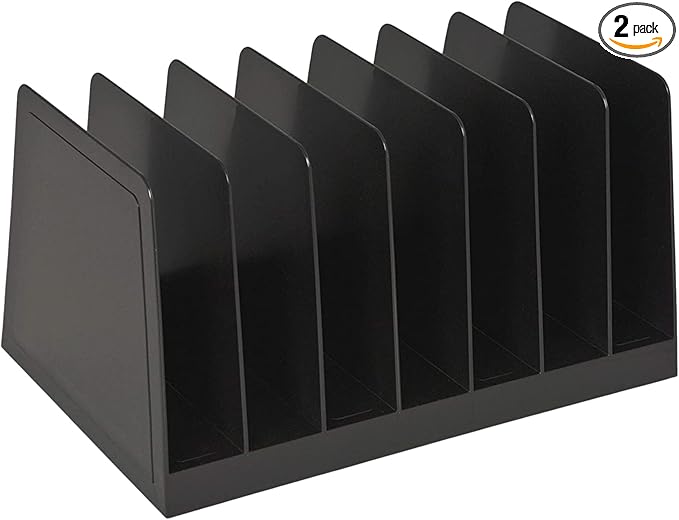 1InTheOffice Desktop File Organizer Vertical, Mail Organizer, 7 Compartments Office File Sorter, 4-3/4" H x 8-3/4" W x 5-1/2" D, Plastic, Black 2 Pack