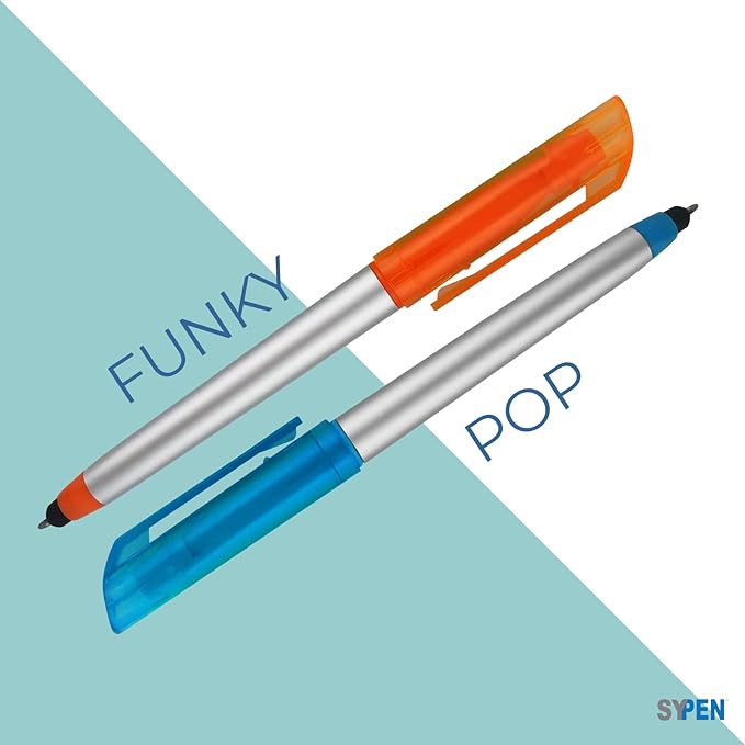 Stylus Ballpoint Pen with Highlighter Tips, 3 in 1 Combo Stylus for Touchscreens, Writing Pen and Highlighter, Black Ink, Pack of 5