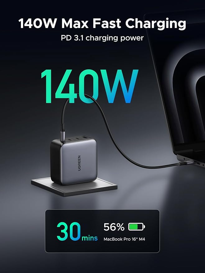 UGREEN Nexode 200W GaN USB C Wall Charger, 4-Port Foldable Compact Fast Type-C Power Adapter Compatible with MacBook Pro/Air, Dell XPS, HP 14, iPad, iPhone 17/16/15 Series, Galaxy S25/S24, Pixel 10/9