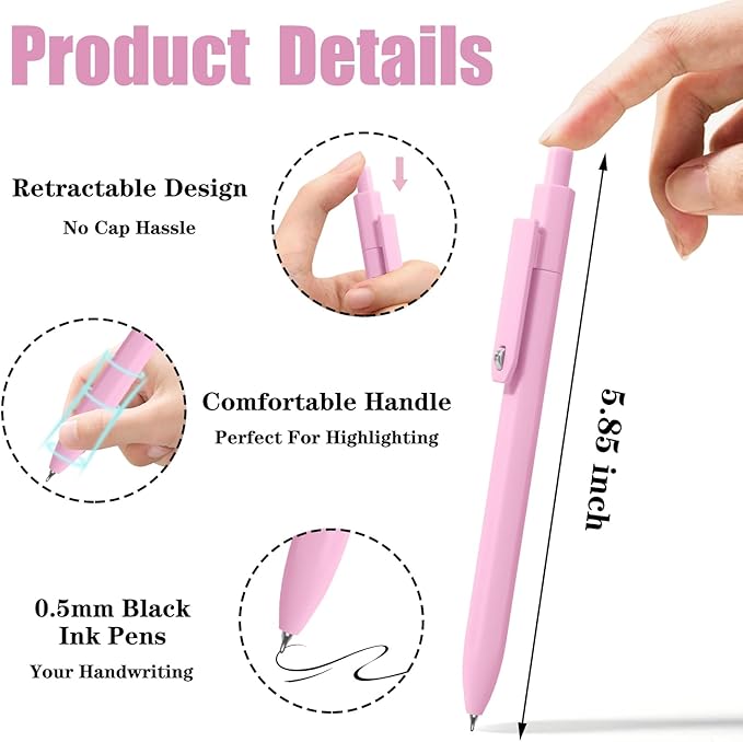 Aesthetic Pens, 8 Pcs 0.5mm Gel Pens, No Smudge Quick Dry Smooth Writing Pens, Cute Black Ink Journaling Pens for Women Nurse School Office Desk Accessories