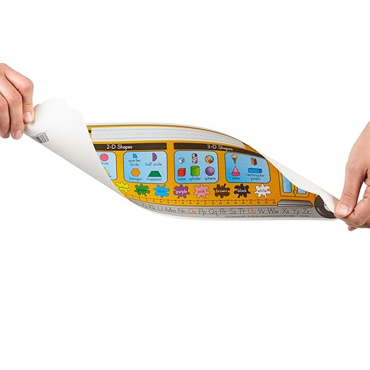 Really Good Stuff 24PK Zaner-Bloser Bus Shaped Self-Adhesive Vinyl Desktop Reference Nameplate with Alphabet, Numbers, 2-D 3-D Shapes, Colors, Left Right Directions, Number Line, 120-Grid