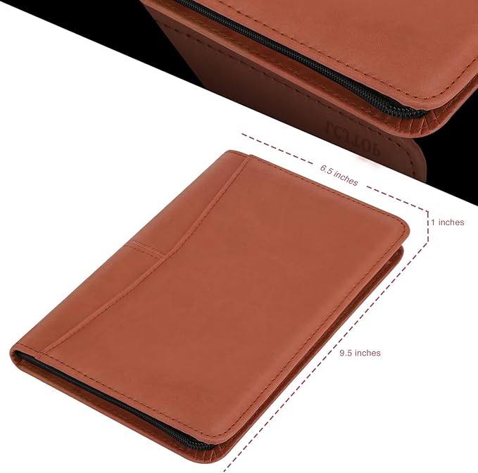 Small Portfolio Organizer, A5 Zippered Business Portfolio, Junior Padfolio Folder Binder for Women & Men,5 x 8 Writing Pad Included, Brown