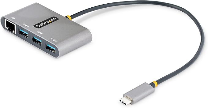 StarTech.com 3-Port USB-C Hub with Ethernet - 3X USB-A - Gigabit Ethernet - USB 3.0 5Gbps - Bus-Powered - 1ft/30cm Long USB Type-C Host Cable - GbE - Portable USB-C to USB-A Splitter (HB30C3A1GEA2)