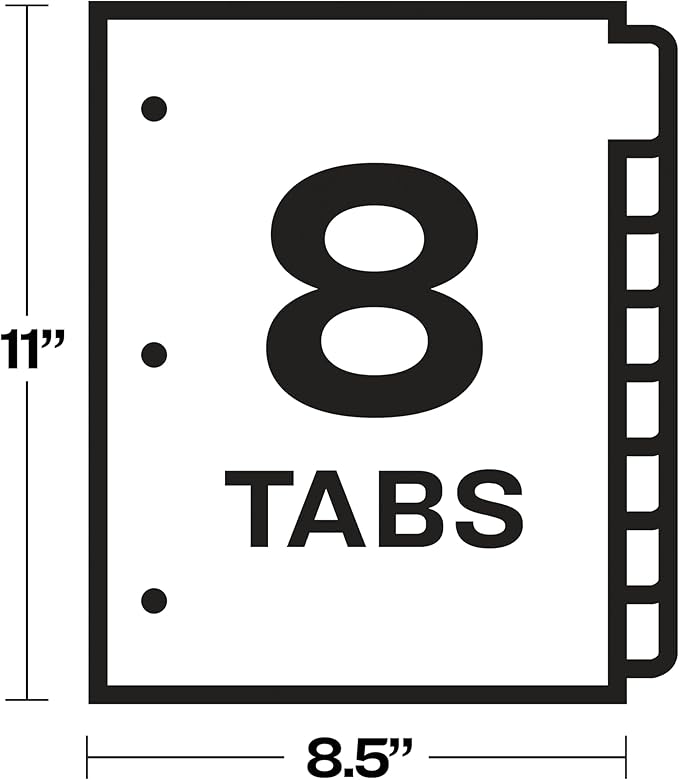 Avery Write & Erase 8 Tabs Plastic Divider for 3 Ring Binders, 3 Sets (8 Colors)