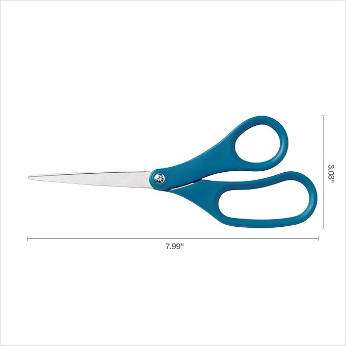 Fiskars 8" Scissors for Home & Office, Stainless Steel Scissors, All Purpose Cutting for Home, Arts & Crafts, Blue