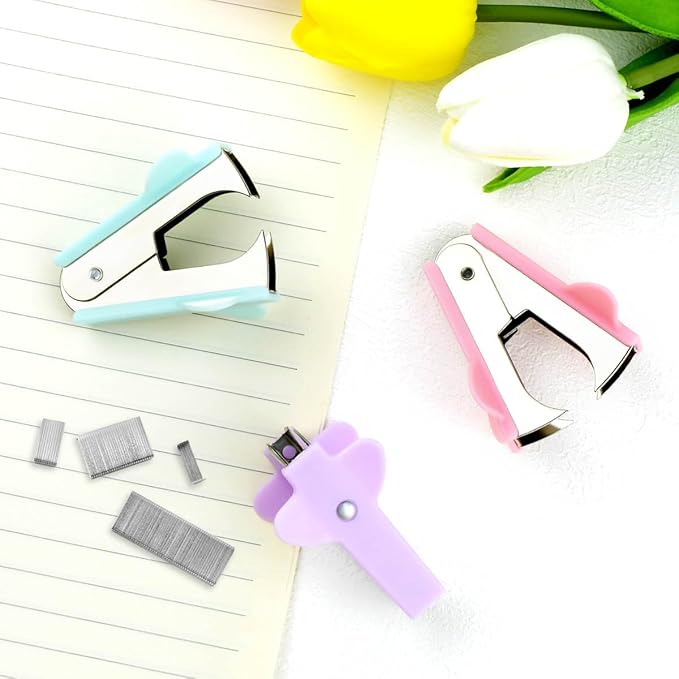 3 Pack Staple Remover Stapler Puller Remover Stapler Remover Tool for Home Office School Office Staple Removers Staple Removal Set Pinch Jaw Style Staple Remover Tool (Pink Purple Green)