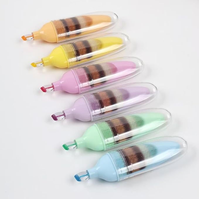 6 Pcs Scented Highlighters Pens,Cute Design Assorted Colors Highlighter Set,Transparent Widen Chisel Tip,Dry-Quickly,No Bleed,Ideal for Office
