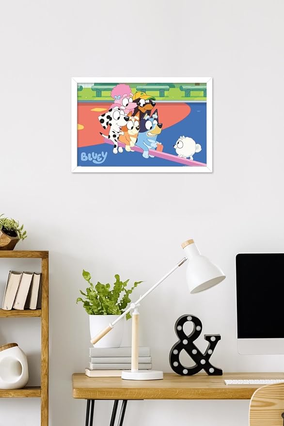 Bluey (2018) - Bluey and Friends See Saw Fun Wall Poster, 22.4L" x 14.7W", White Framed Version