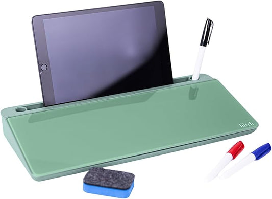 Birch Small Desktop Whiteboard – Glass Dry Erase Board Desk Pad Keyboard Stand with Storage Compartment 3 Markers & Marker Holder – Perfect for Office, Home, & School (Moss)
