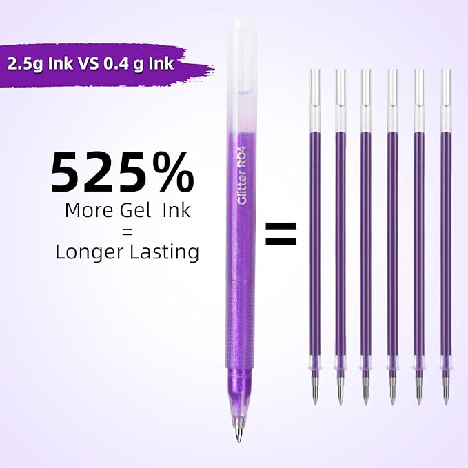 12 Purple Glitter Gel Pens Set, 1.0 mm Fine Point for Black Paper & White Paper, Large Capacity Pens for Journaling, Adult Coloring Books, Drawing, Note Taking, Highlighting