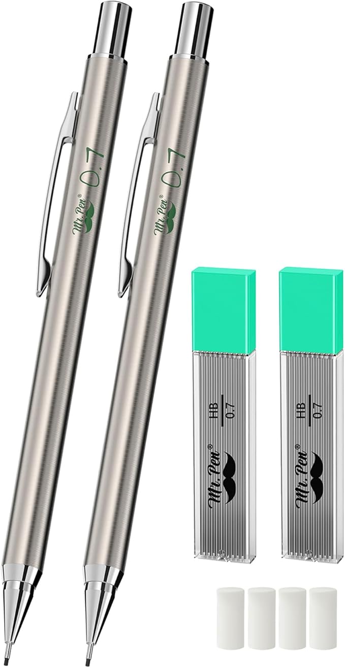 Mr. Pen- Metal Mechanical Pencils, 0.7mm, 2 Pack, Lead Pencil, Mechanical Pencil Metal Mechanical Pencil Mechanical, Mechinal Pencils, Mechanical Drafting Pencil