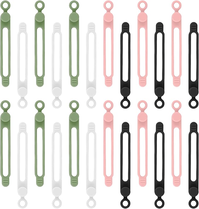 24Pcs Silicone Cable Ties, Reusable Cord Organizer for Charging Cords in Office, School, Home - Multipurpose Elastic Wraps