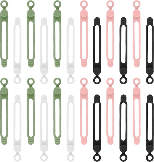 24Pcs Silicone Cable Ties, Reusable Cord Organizer for Charging Cords in Office, School, Home - Multipurpose Elastic Wraps