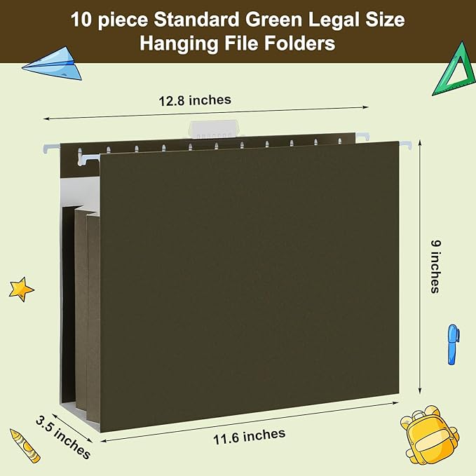 10 Pack Extra Capacity Hanging File Folders Letter Size with Tabs Reinforced Hanging Folders Expandable, Heavy Duty 3.5 Inch Expansion Designed for Bulky Files Medical Charts