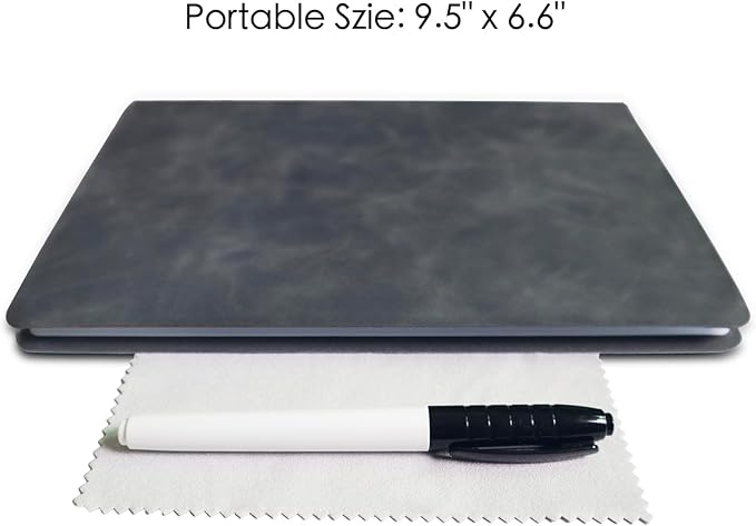 Portable Small Dry Erase Board Whiteboard Notebook Handheld, Reusable White Board Dry Erase Notebook for Desk, at Home Office Study Essentials-9.5" x 6.6" (Black)