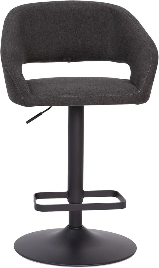 Flash Furniture Erik Comfortable & Stylish Contemporary Barstool with Rounded Mid-Back and Foot Rest, Adjustable Height - Charcoal Fabric with Black Base