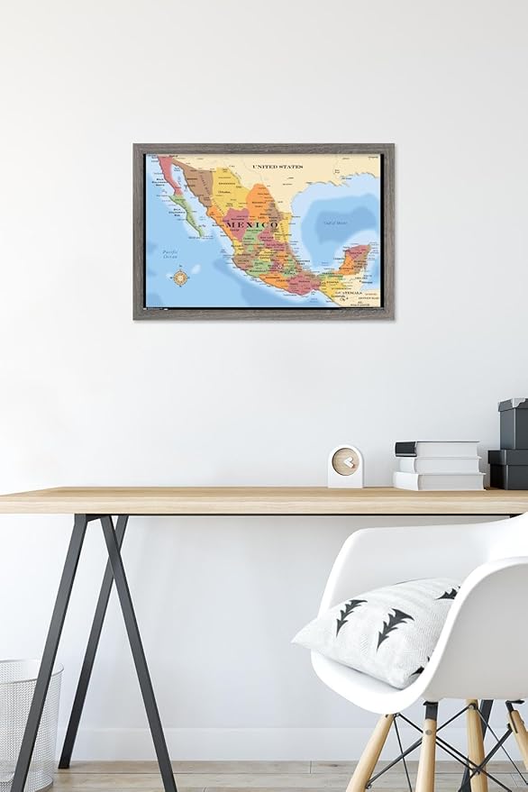 Trends International Map - Mexico Wall Poster, 14.725" x 22.375", Barnwood Framed Version