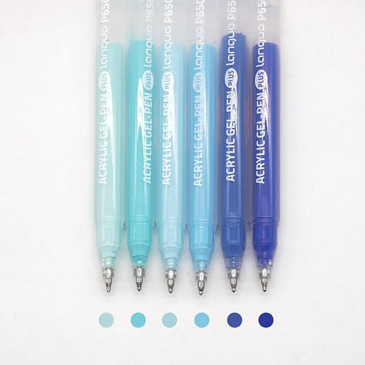 Acrylic Gel Pens for Coloring Books, Quick Dry 6 Pcs 1.0mm Fine Point Gel Marker Pen for Drawing, Journaling Art, Sea Salt Blue