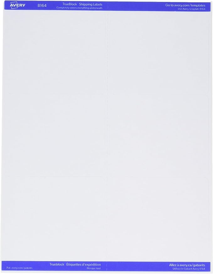 Avery Shipping Labels with TrueBlock Technology for Inkjet Printers , 3-1/3" x 4", 150 Labels per Pack, Case Pack of 5 (8164)