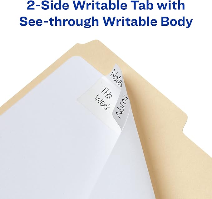 Avery Filing Ultra Tabs, 3" x 1.5", 2-Side Writable, White, 24 Repositionable File Tabs, 48 Packs (74776)