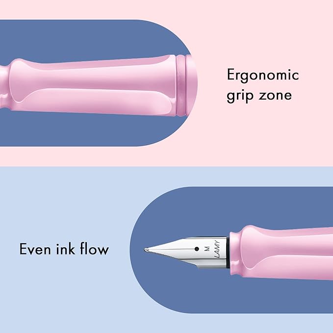 LAMY safari lightrose - Fountain Pen with ergonomic grip & polished steel nib in size EF - ideal for any Writing & Calligraphy - including LAMY T 10 blue cartridge - Right-Handed