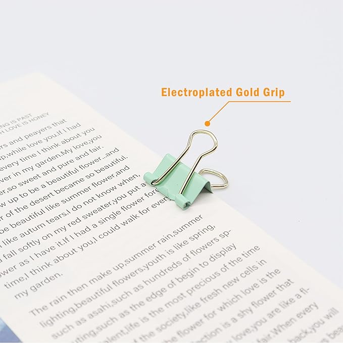 Light Green Binder Clips, Mini Paper Clip, Small Paper Clamps 15mm (5/8 inch), 100 Pack Micro Size Office Clips for Home School and Business (Light Green)
