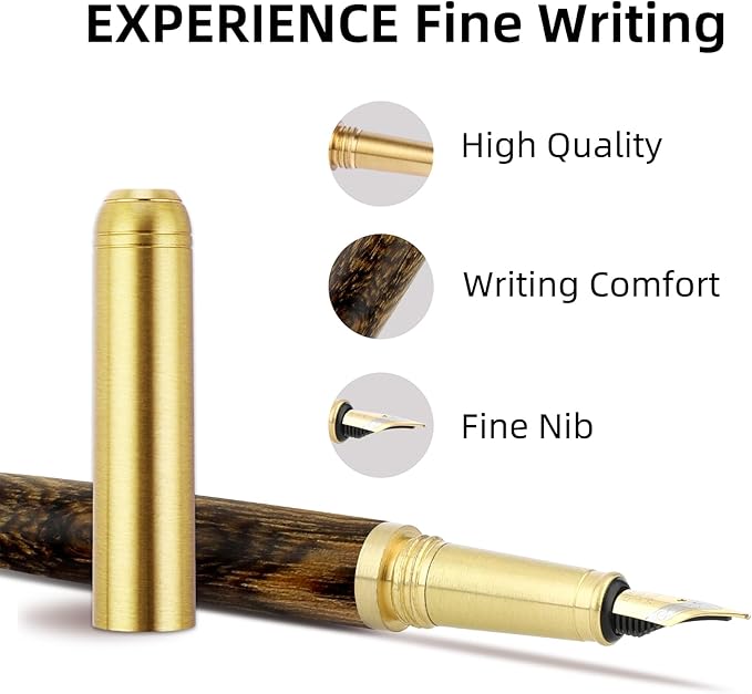 cobee Wooden Fountain Pens - Handcrafted Vintage Luxury Pen, 0.5mm Fine Point, Smooth Writing for Journaling & Calligraphy, Gift Supplies