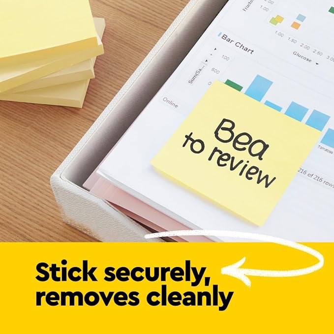 Post-it Dispenser Pop-up Notes, 3x3 in, 5 Pads, Canary Yellow, Clean Removal, Recyclable