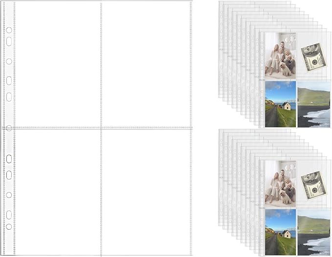 NatSumeBasics 20 A4 Binder 4 Pocket, 4" X 6" Sheet Protectors Clear Binder Sleeves for A4 Binder Notebook Folder Organizer (4 Pockets)