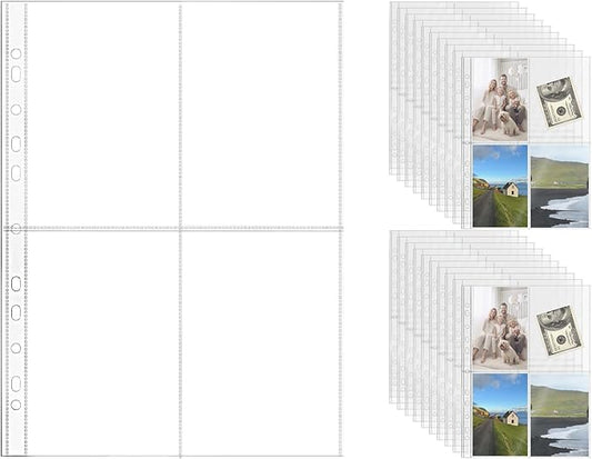 NatSumeBasics 20 A4 Binder 4 Pocket, 4" X 6" Sheet Protectors Clear Binder Sleeves for A4 Binder Notebook Folder Organizer (4 Pockets)