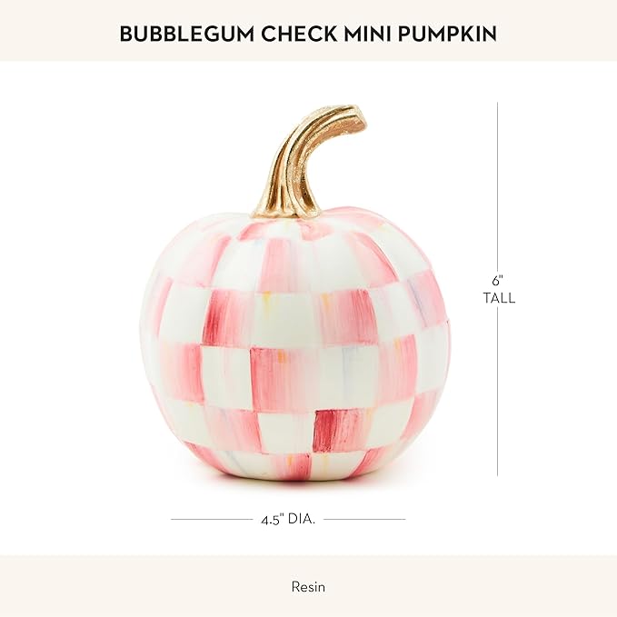 MACKENZIE-CHILDS Mini Pumpkin, Resin Halloween Home Decor, Pink-and-White Bubblegum Pink Check
