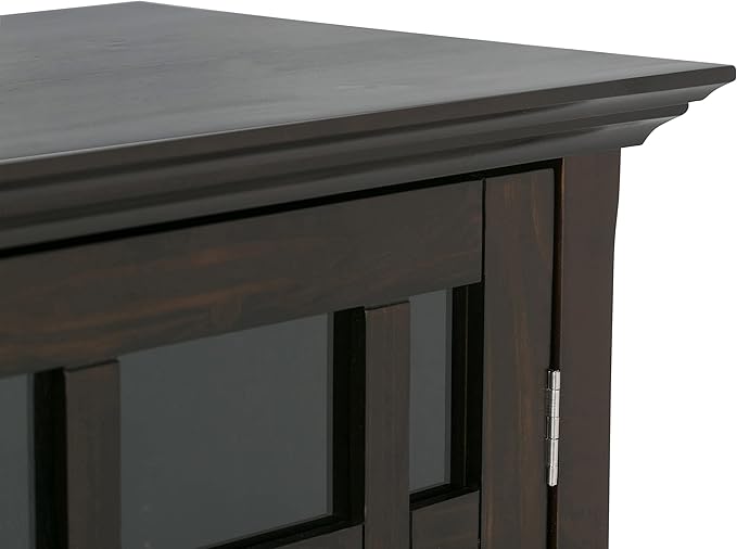 SIMPLIHOME Bedford Storage Cabinet - 39 inch Wide Solid Wood Medium Cabinet in Dark Tobacco Brown, Transitional Console for Living Room, Entryway, or Dining Room with Glass Doors and Shelves