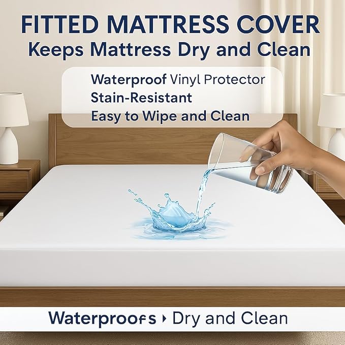 Vinyl Plastic Mattress Protector Fitted Sheet Style Waterproof Mattress Cover Breathable - Bed Wetting and Spill Protection for Mattress Fits a Mattress Up to 11.5" Deep (Twin 76" x 39" x 11.5" Deep)