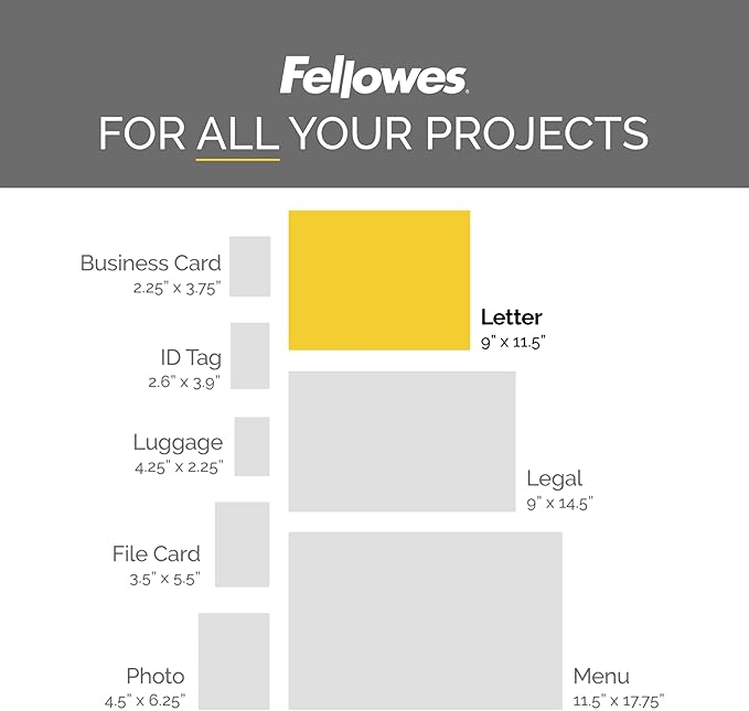 Fellowes Thermal Laminating Pouches, ImageLast, Jam Free, Letter Size, 5 Mil, 100 Pack, Clear (52040)