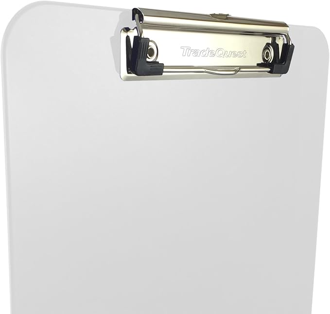 Trade Quest Plastic Clipboard Opaque Color Letter Size Low Profile Clip (Pack of 6) (White)